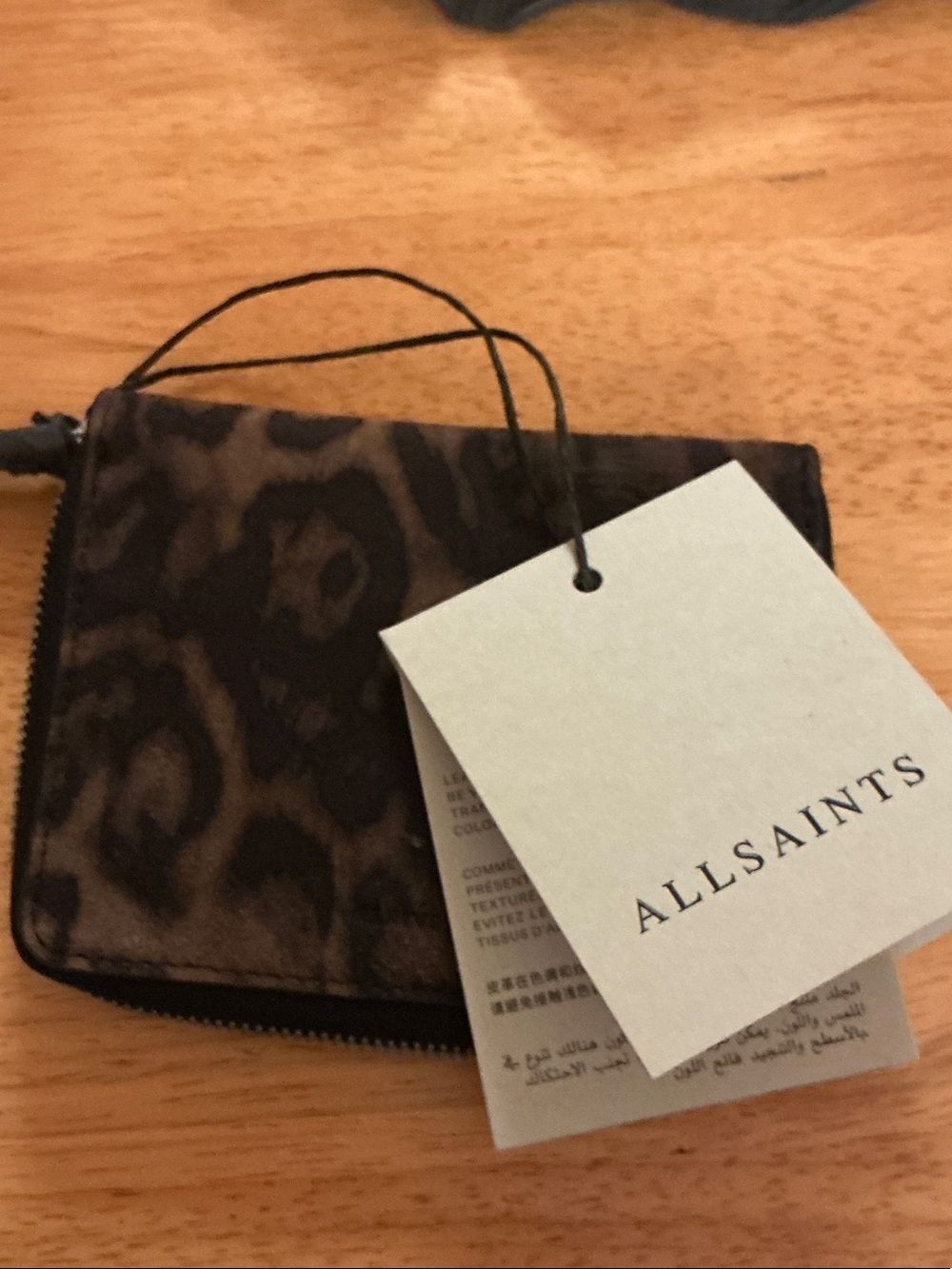 All Saints Dark Brown Leopard-Print Zip Wallet